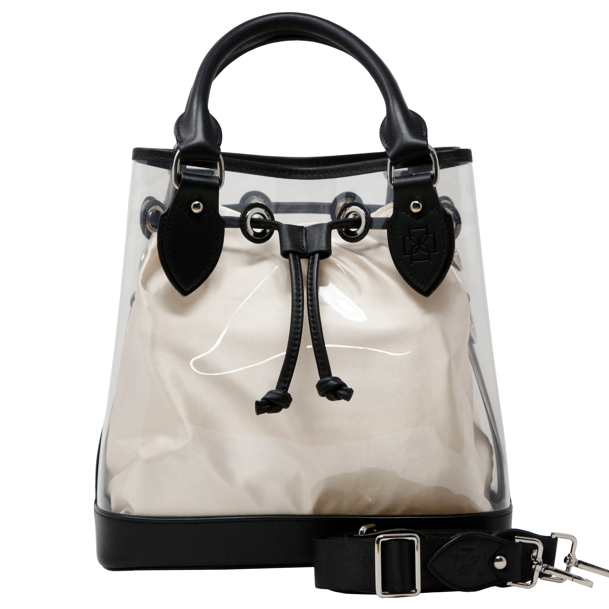 D Tote - Black Leather Clear Base